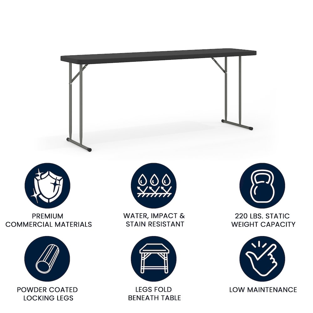6-Foot Black Plastic Folding Training Table