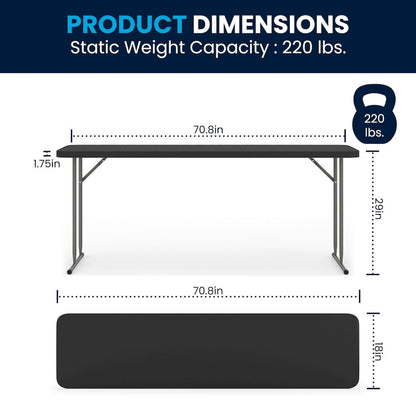 6-Foot Black Plastic Folding Training Table