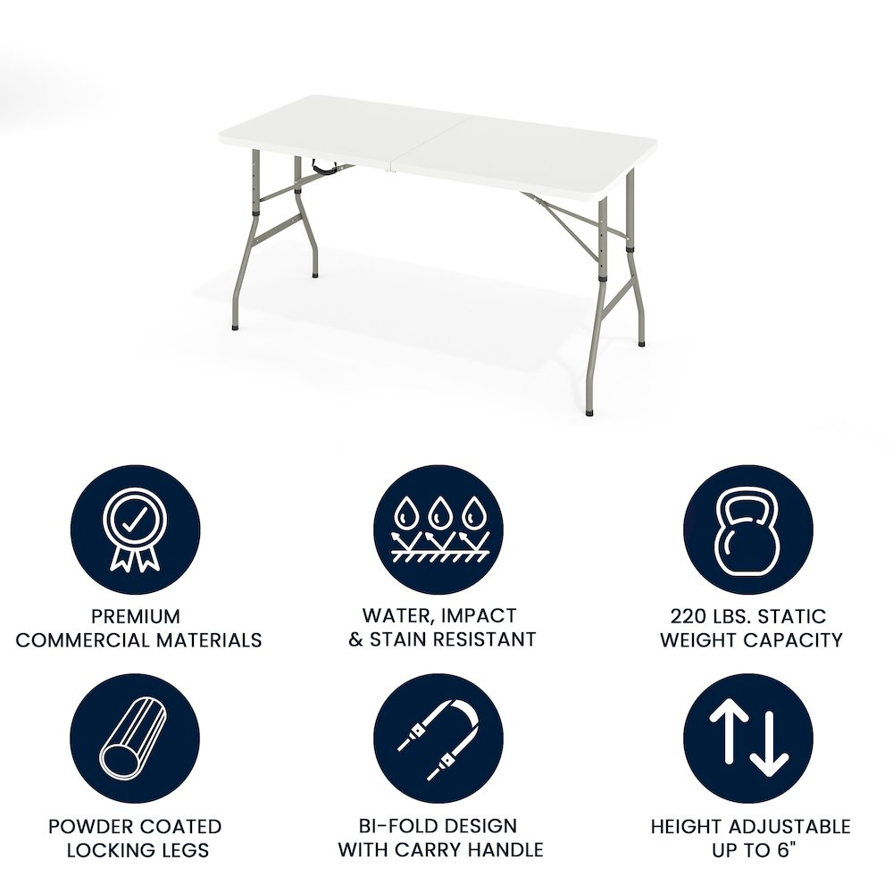 5-Foot Height Bi-Fold Granite White Plastic Banquet and Event Folding Table