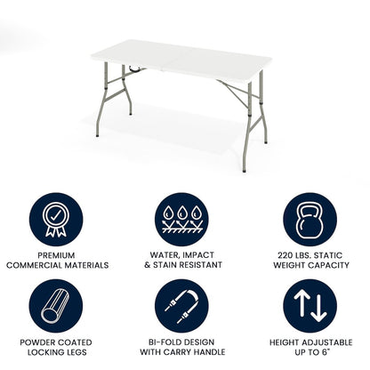 5-Foot Height Bi-Fold Granite White Plastic Banquet and Event Folding Table
