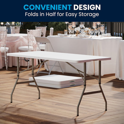 5-Foot Height Bi-Fold Granite White Plastic Banquet and Event Folding Table