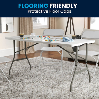 5-Foot Height Bi-Fold Granite White Plastic Banquet and Event Folding Table