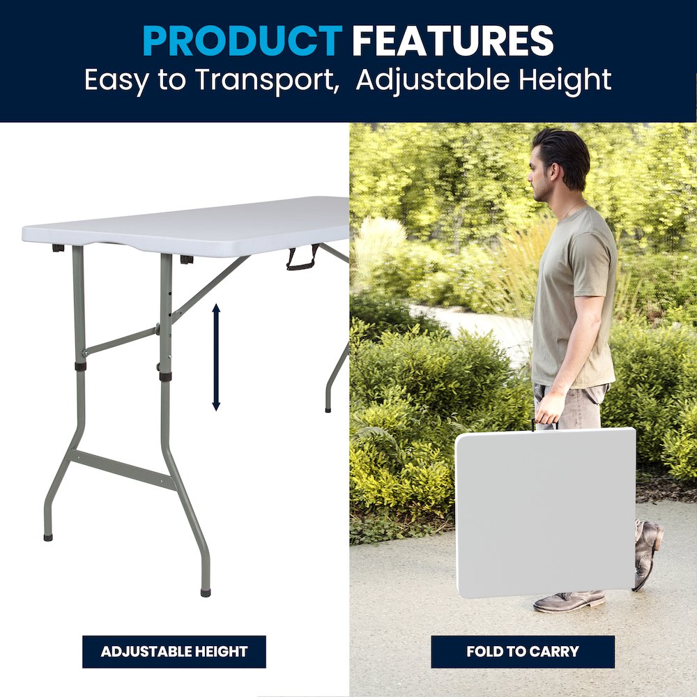 5-Foot Height Bi-Fold Granite White Plastic Banquet and Event Folding Table