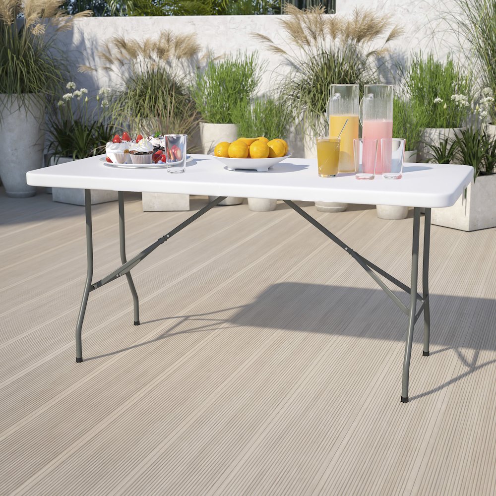 5-Foot Granite White Plastic Folding Table