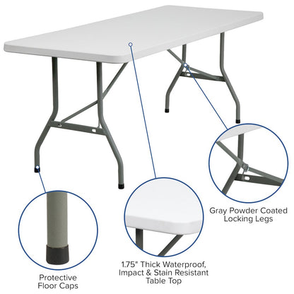 6-Foot Granite White Plastic Folding Table