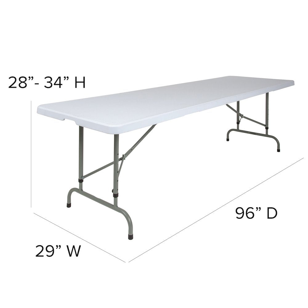 8-Foot Height Adjustable Granite White Plastic Folding Table
