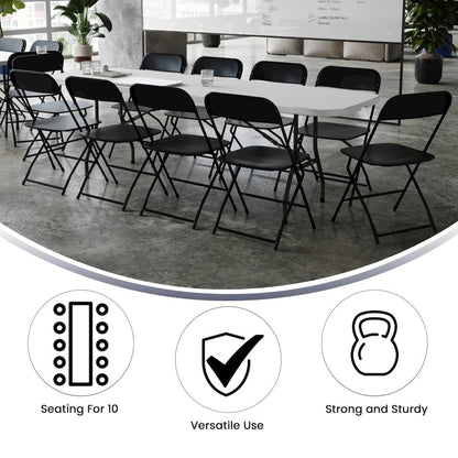 8' Granite White Plastic Event/Training Folding Table Set with 10 Folding Chairs