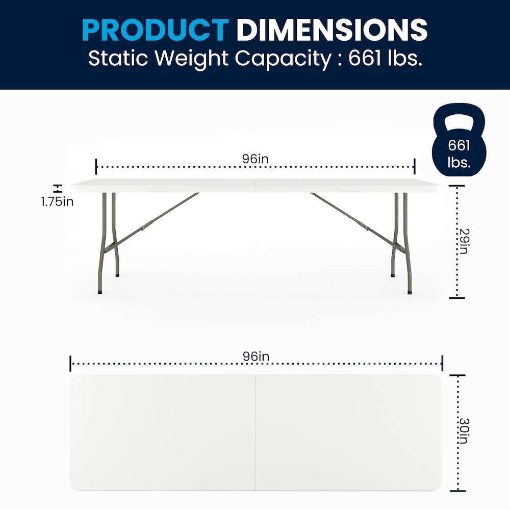 8' Granite White Plastic Event/Training Folding Table Set with 10 Folding Chairs