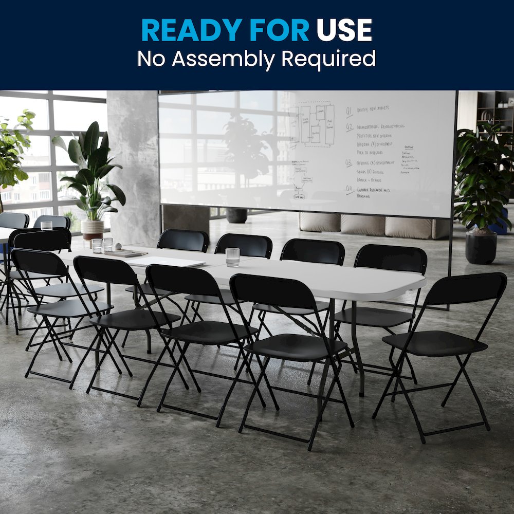 8' Granite White Plastic Event/Training Folding Table Set with 10 Folding Chairs