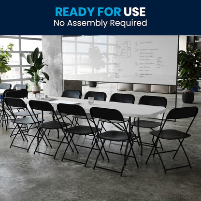 8' Granite White Plastic Event/Training Folding Table Set with 10 Folding Chairs