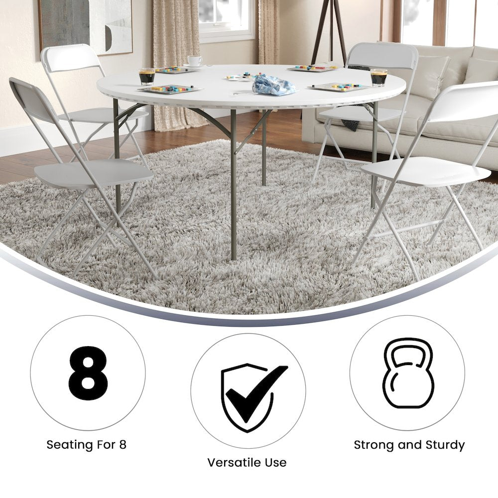 5-Foot Round Granite White Plastic Folding Table, Round Table for 8 Guests