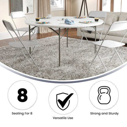 5-Foot Round Granite White Plastic Folding Table, Round Table for 8 Guests