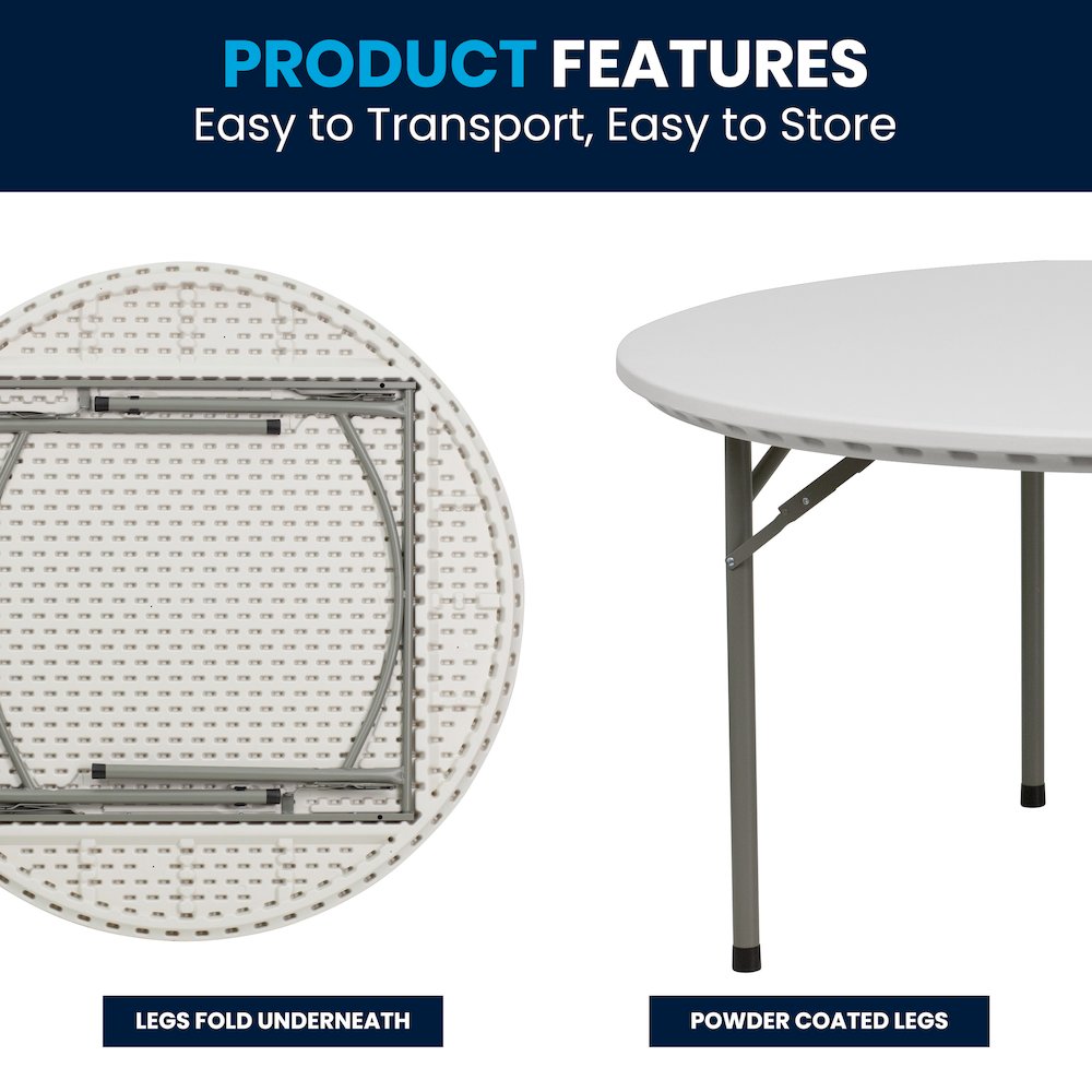 5-Foot Round Granite White Plastic Folding Table, Round Table for 8 Guests