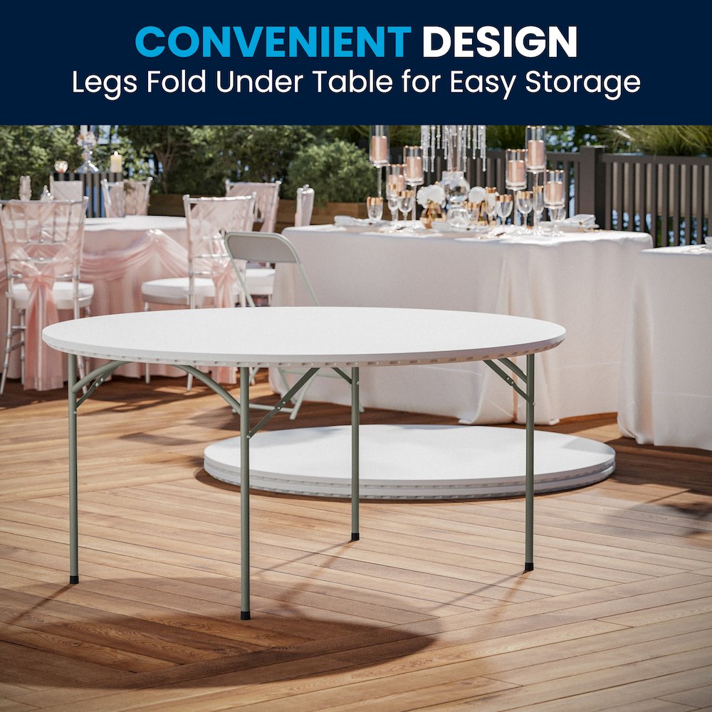 5-Foot Round Granite White Plastic Folding Table, Round Table for 8 Guests
