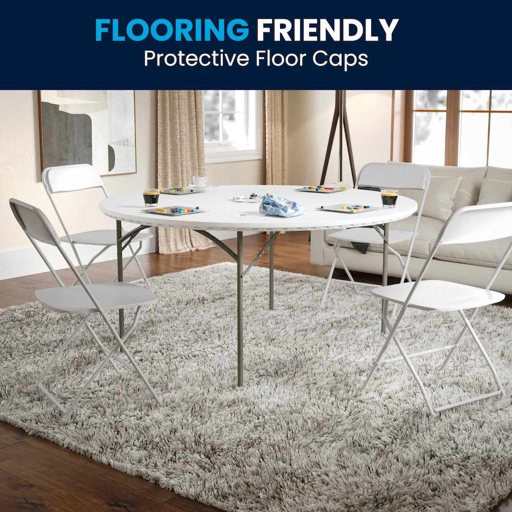5-Foot Round Granite White Plastic Folding Table, Round Table for 8 Guests