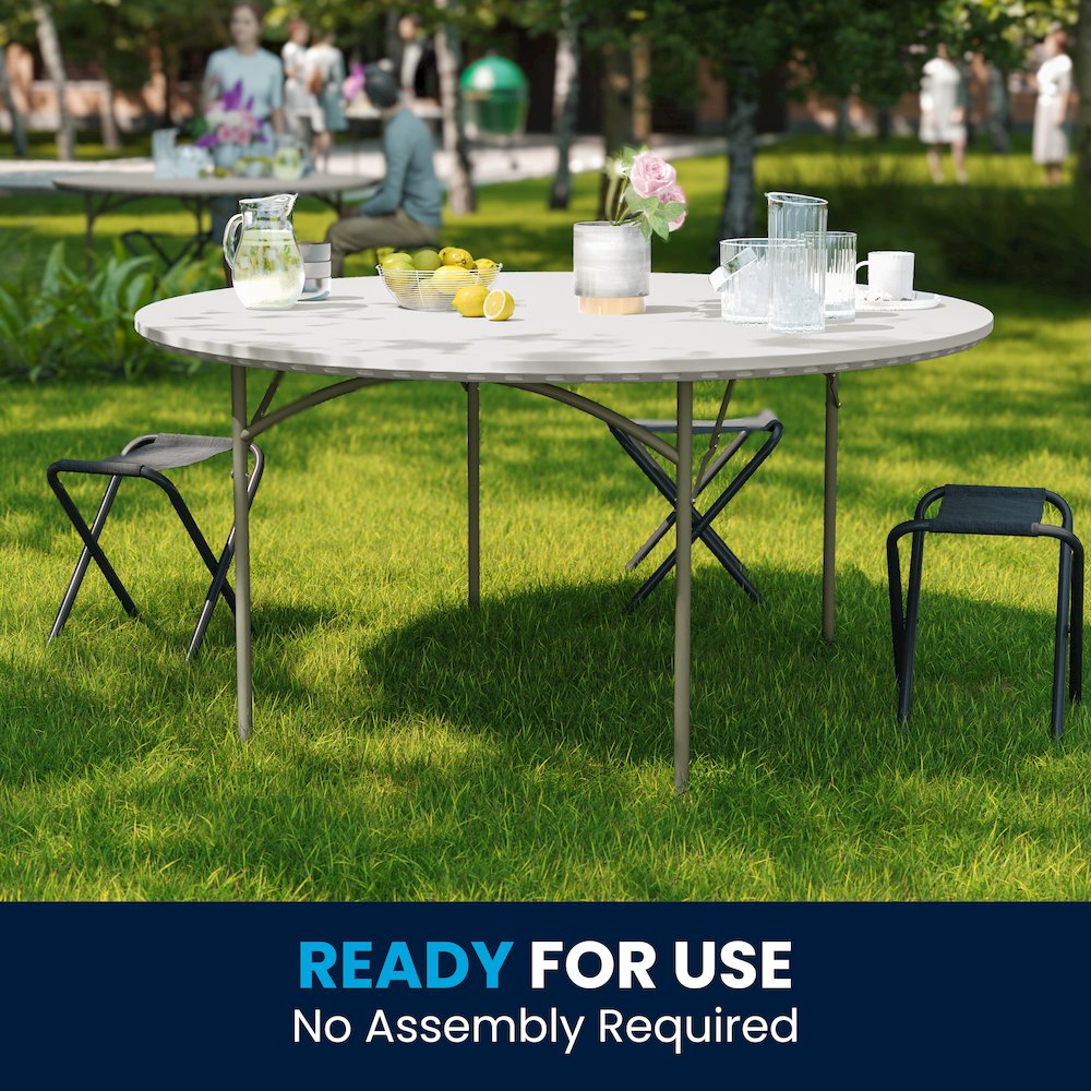 5-Foot Round Granite White Plastic Folding Table, Round Table for 8 Guests