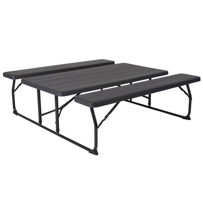 Charcoal Wood Grain Folding Picnic Table and Benches - 4.5 Foot Folding Table