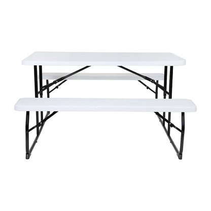 White Wood Grain Folding Picnic Table and Benches - 4.5 Foot Folding Table