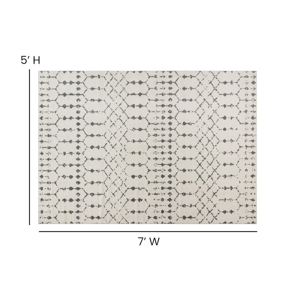 Geometric Bohemian Low Pile Rug - 5' x 7' -Ivory/Gray Polyester