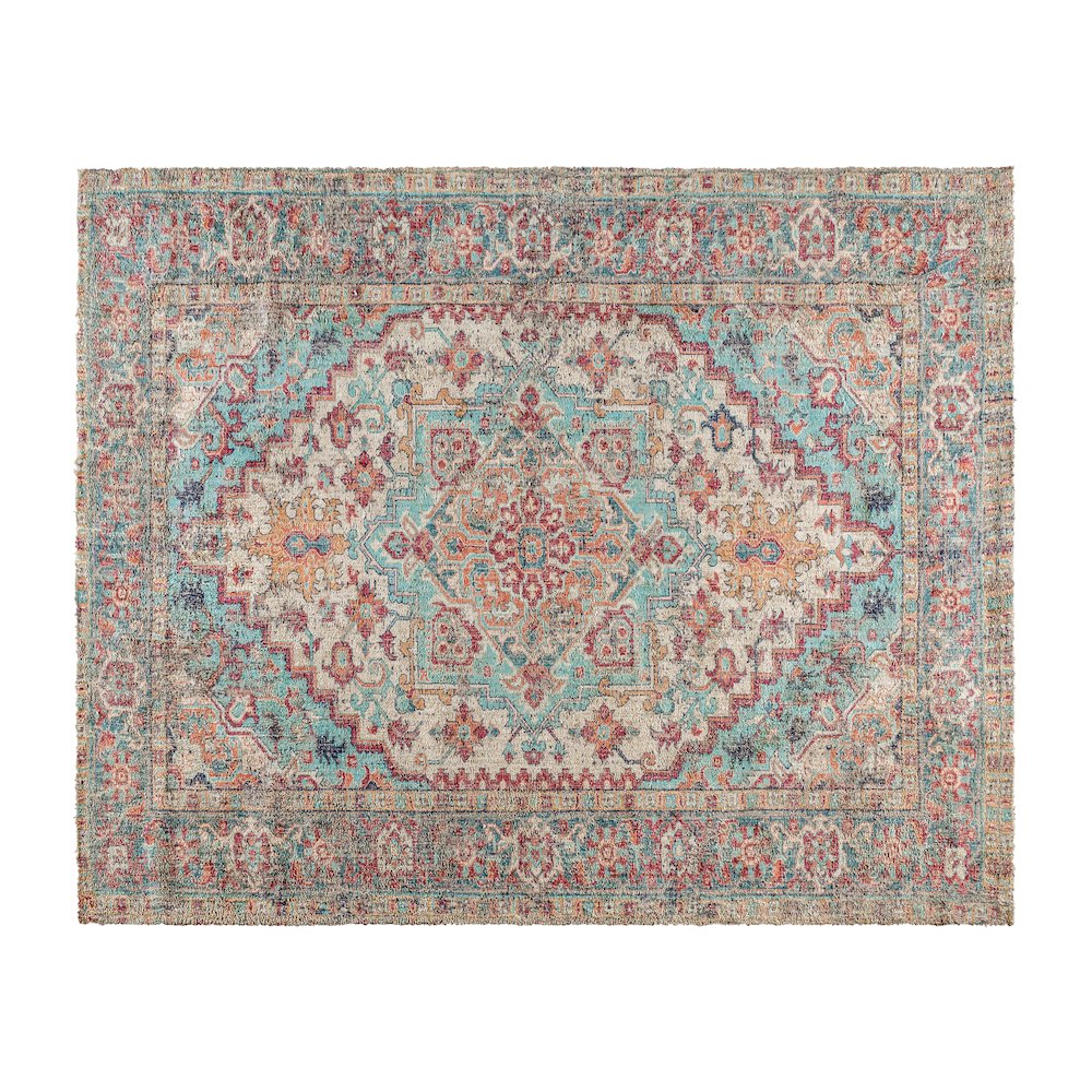 Distressed Vintage Medallion Area Rug - 8' x 10' - Blue Multi Polyester