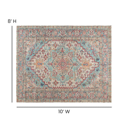 Distressed Vintage Medallion Area Rug - 8' x 10' - Blue Multi Polyester