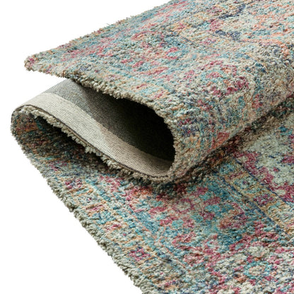 Distressed Vintage Medallion Area Rug - 8' x 10' - Blue Multi Polyester