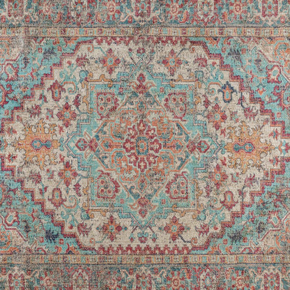 Distressed Vintage Medallion Area Rug - 8' x 10' - Blue Multi Polyester