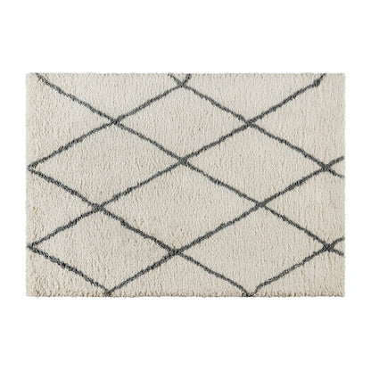 Shag Style Diamond Trellis Area Rug - 5' x 7' - Ivory/Gray Polyester (PET)