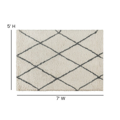 Shag Style Diamond Trellis Area Rug - 5' x 7' - Ivory/Gray Polyester (PET)