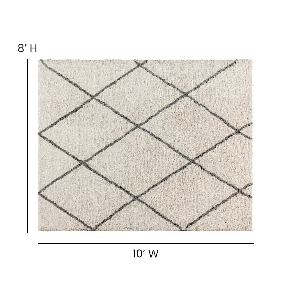 Shag Style Diamond Trellis Area Rug - 8' x 10' - Ivory/Gray Polyester (PET)