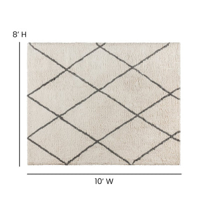 Shag Style Diamond Trellis Area Rug - 8' x 10' - Ivory/Gray Polyester (PET)