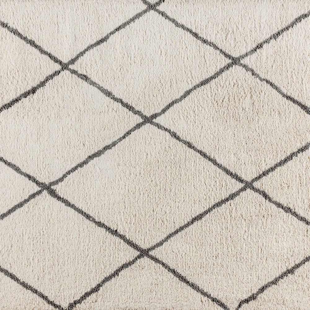 Shag Style Diamond Trellis Area Rug - 8' x 10' - Ivory/Gray Polyester (PET)