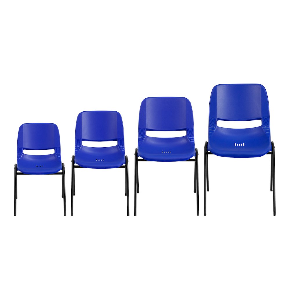 Kid's Navy Shell Stack Chair with Black Frame and 12" Seat Height