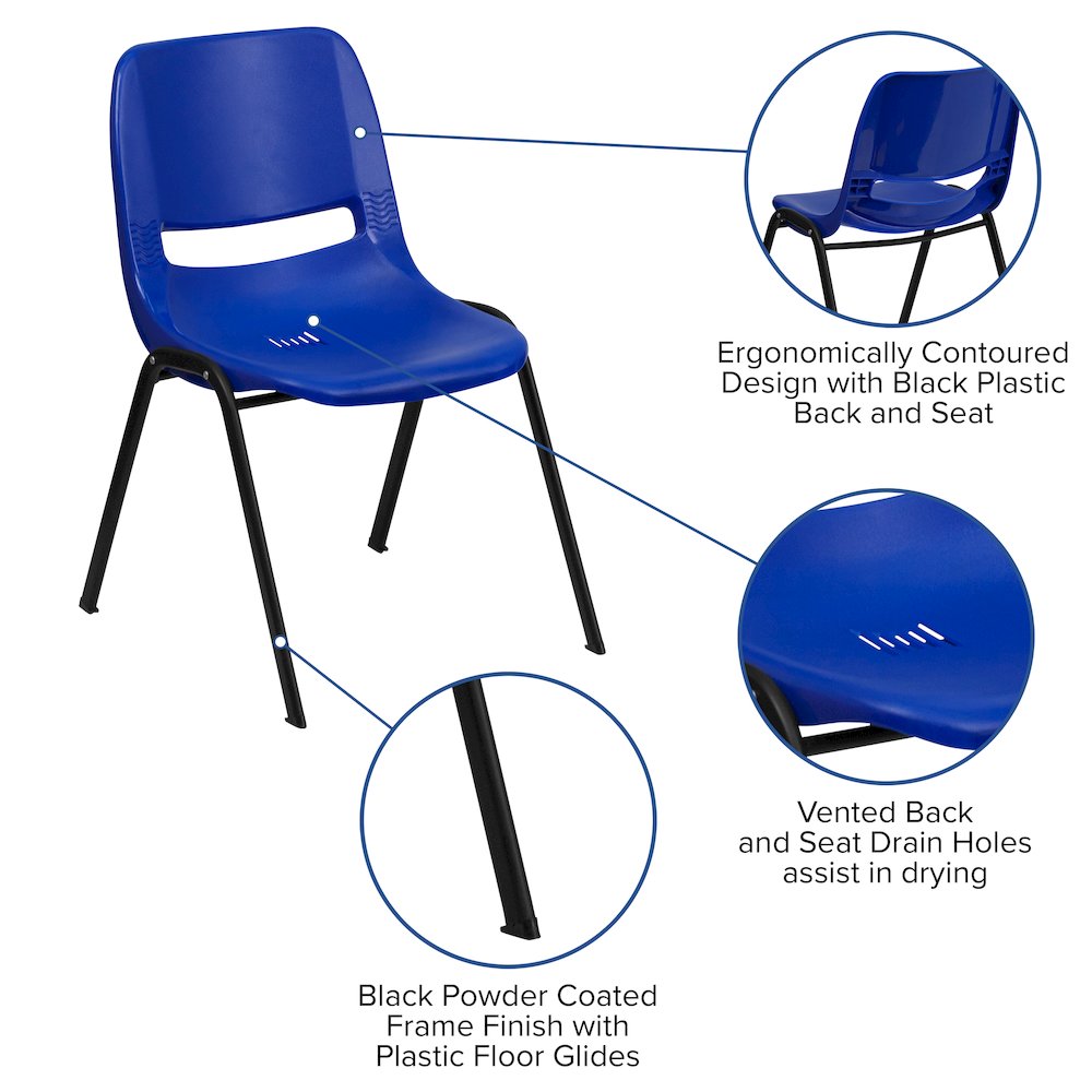 Kid's Navy Shell Stack Chair with Black Frame and 12" Seat Height