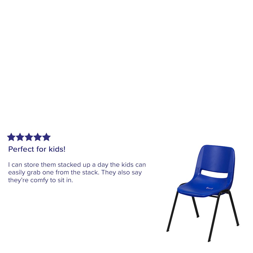 Kid's Navy Shell Stack Chair with Black Frame and 12" Seat Height