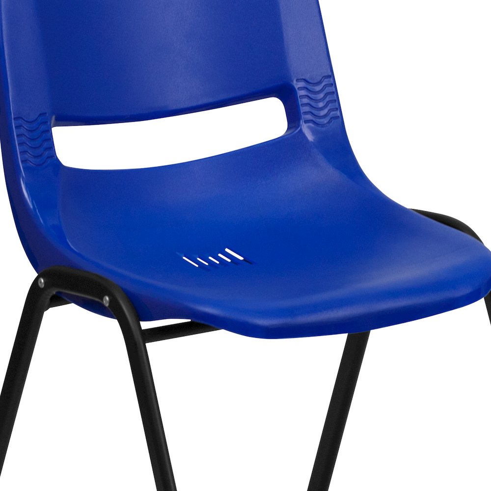 Kid's Navy Shell Stack Chair with Black Frame and 14" Seat Height