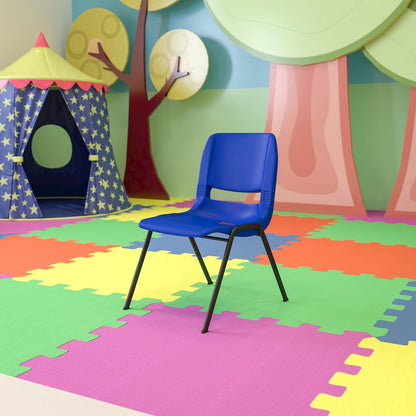 Kid's Navy Shell Stack Chair with Black Frame and 14" Seat Height