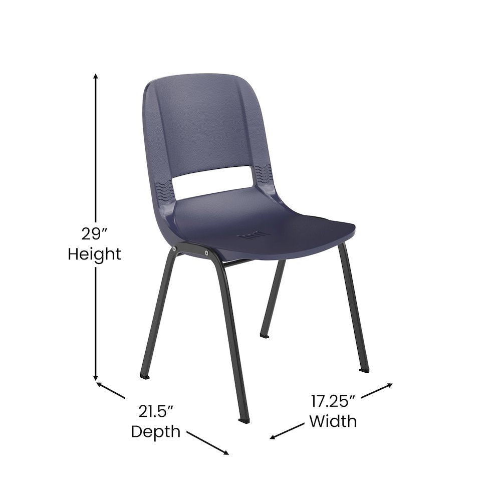661 lb. Capacity Navy Shell Stack Chair with Black Frame and 16'' Seat Height