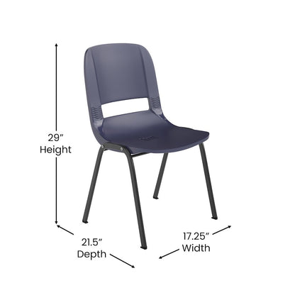 661 lb. Capacity Navy Shell Stack Chair with Black Frame and 16'' Seat Height