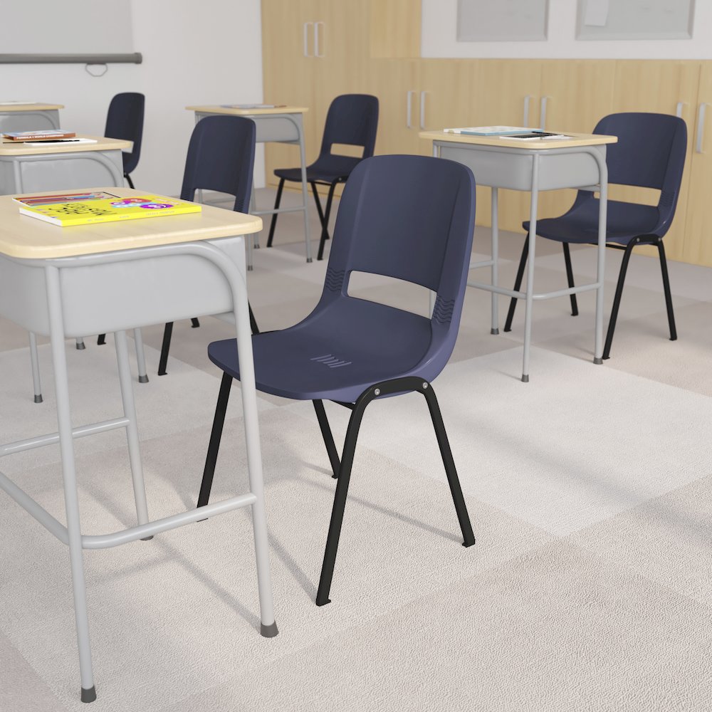 661 lb. Capacity Navy Shell Stack Chair with Black Frame and 16'' Seat Height