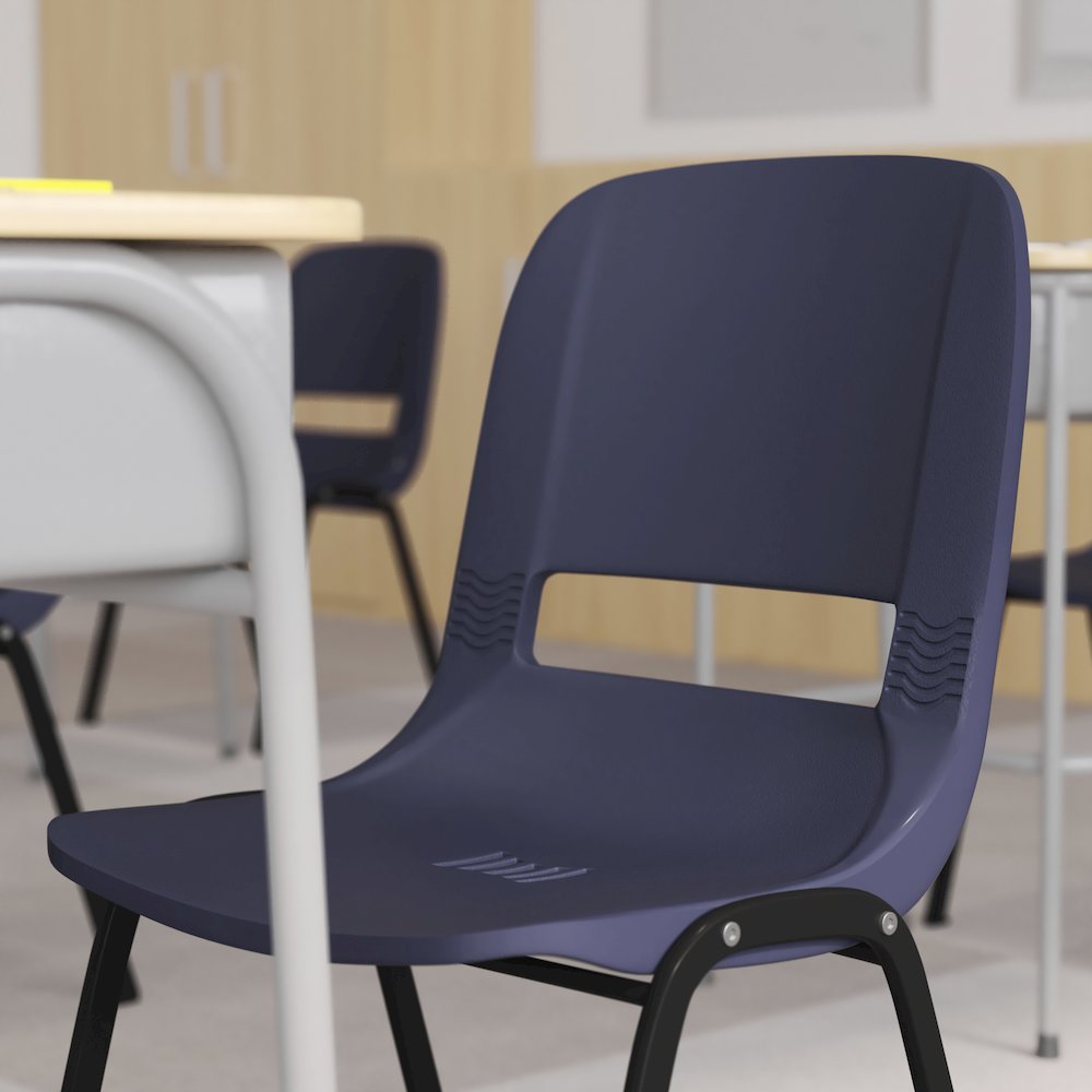 661 lb. Capacity Navy Shell Stack Chair with Black Frame and 16'' Seat Height