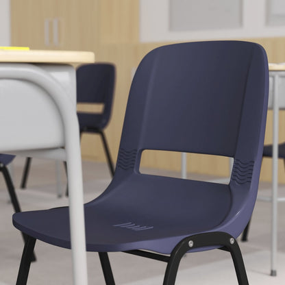 661 lb. Capacity Navy Shell Stack Chair with Black Frame and 16'' Seat Height