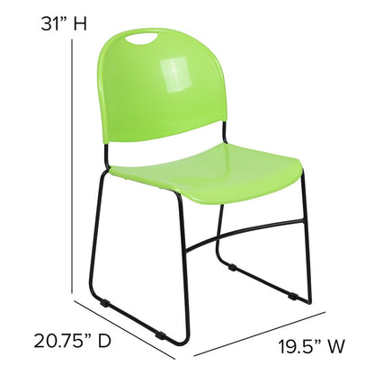 880 lb. Capacity Green Ultra-Compact Stack Chair with Black Powder Coated Frame