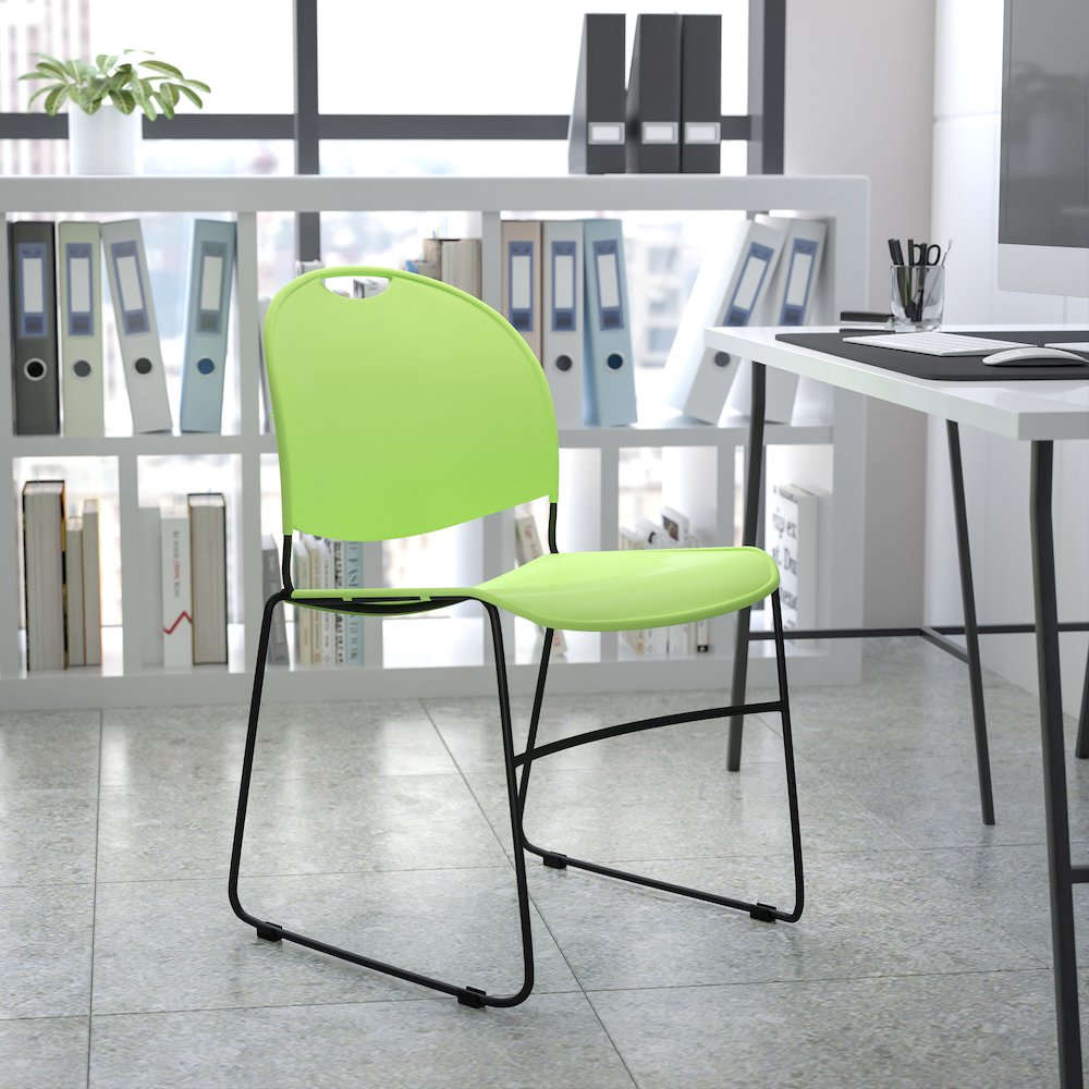 880 lb. Capacity Green Ultra-Compact Stack Chair with Black Powder Coated Frame