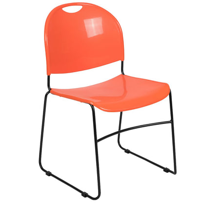 880 lb. Capacity Orange Ultra-Compact Stack Chair with Black Powder Coated Frame