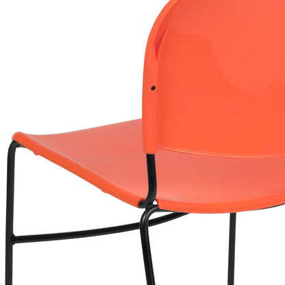 880 lb. Capacity Orange Ultra-Compact Stack Chair with Black Powder Coated Frame