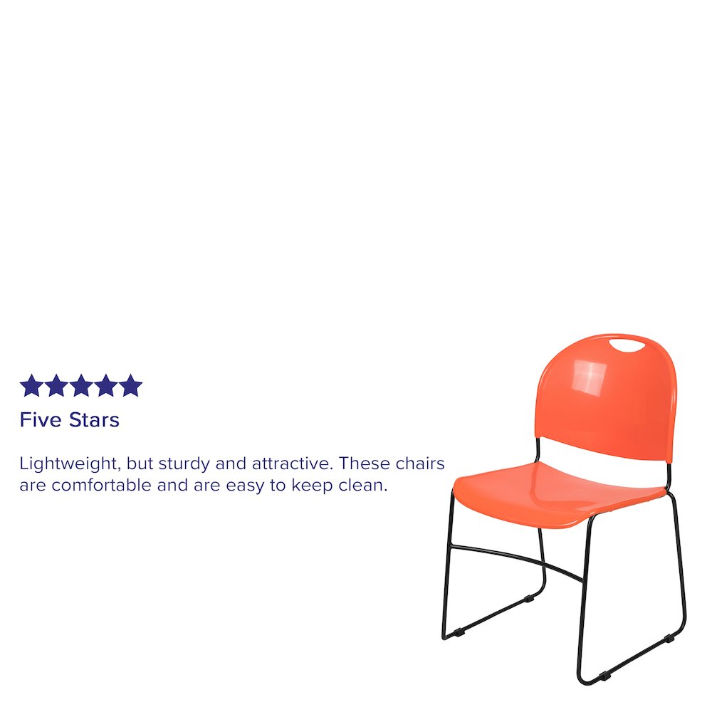 880 lb. Capacity Orange Ultra-Compact Stack Chair with Black Powder Coated Frame