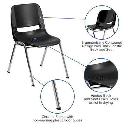 880 lb. Capacity Black Shell Stack Chair with Chrome Frame and 18'' Seat Height