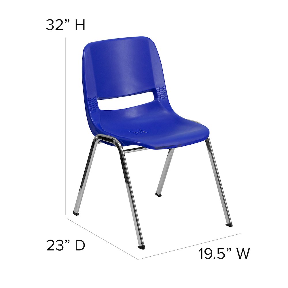 880 lb. Capacity Navy Shell Stack Chair with Chrome Frame and 18'' Seat Height