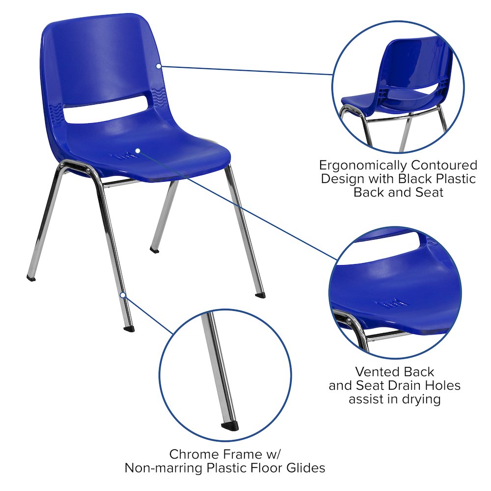 880 lb. Capacity Navy Shell Stack Chair with Chrome Frame and 18'' Seat Height